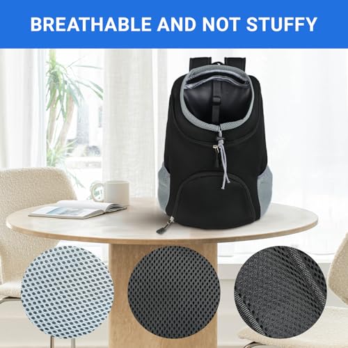 Lauviomify Haustier Rucksack von 3 bis 7 kg - Verstellbar und Atmungsaktiv - Mit Fronttasche für Kleine Hunde und Katzen - Head-Out-Design - Sicherheits-Haken - Ideal für Reisen, Wandern und Outdoor.
