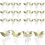 PRETYZOOM 24pcs Christmas Angel Ornaments Crystal Clear Angel with Gold Wings Christmas Tree Hanging Pendants Holiday Decorations