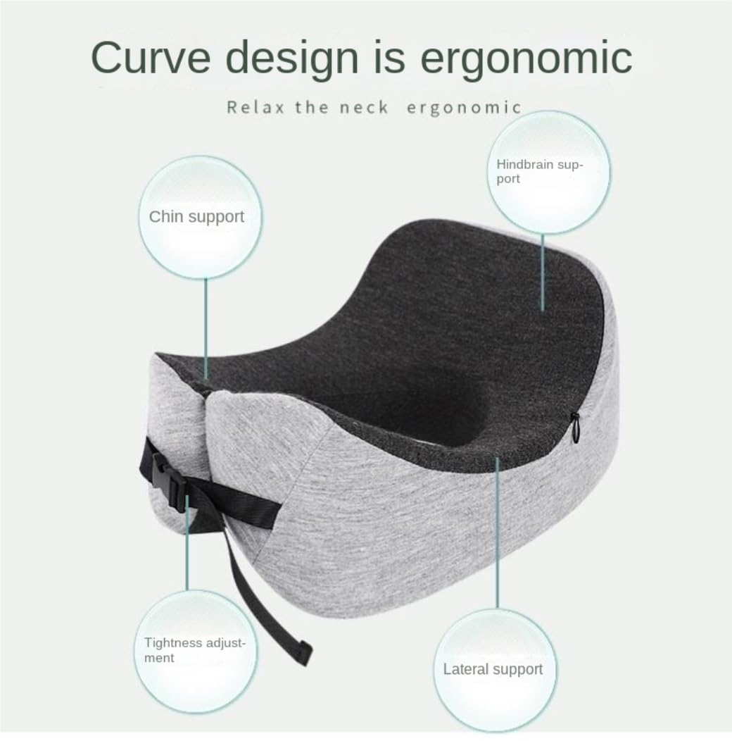 Compact Coussin De Voyage Oreiller De Voyage en Mousse À Mémoire Forme, Cervical Coton pour Avion avec Cache-Yeux Et Sac Rangement pour Bouchons d'oreilles Adultes Bureau