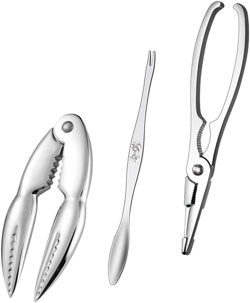 COLLBATH 3pcs Sturdy Crab Picking Tools Stainless Steel Seafood Handling Crab Leg Crackers User-friendly
