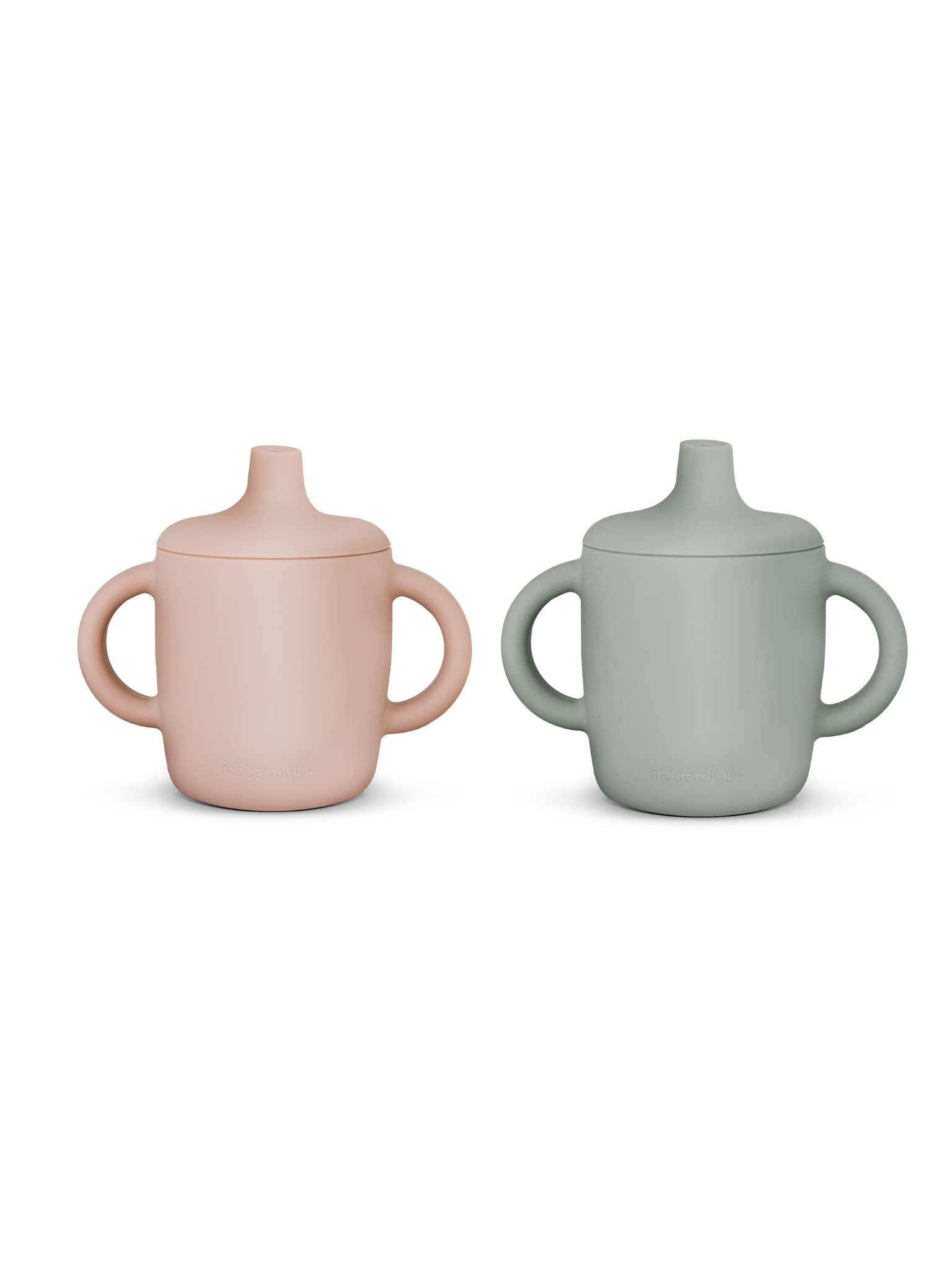 KIDSco. Silicone Sippy Cup and Training Cup for Baby 6 months+ Soft Spout and Handles Unbreakable Easy Grip for Babies 6-12 months and Toddlers 1-3 years 5oz/150ml (Grey Mist and Pink)