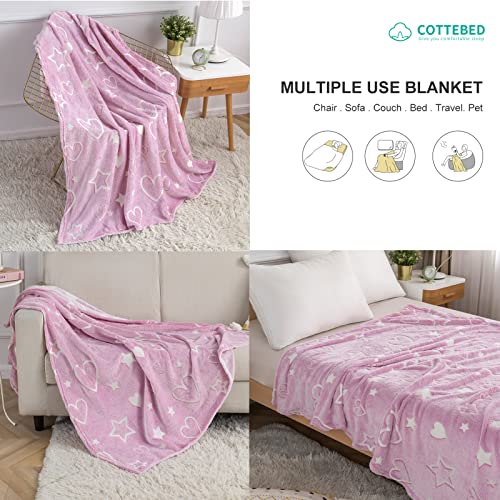 Cottebed Glow In The Dark Blankets For Girls Pink Fleece Flannel Throw Blanket Kids Gift Star Heart Blanket Children Fun Present Birthday Easter Christmas 50X60 #TOP3