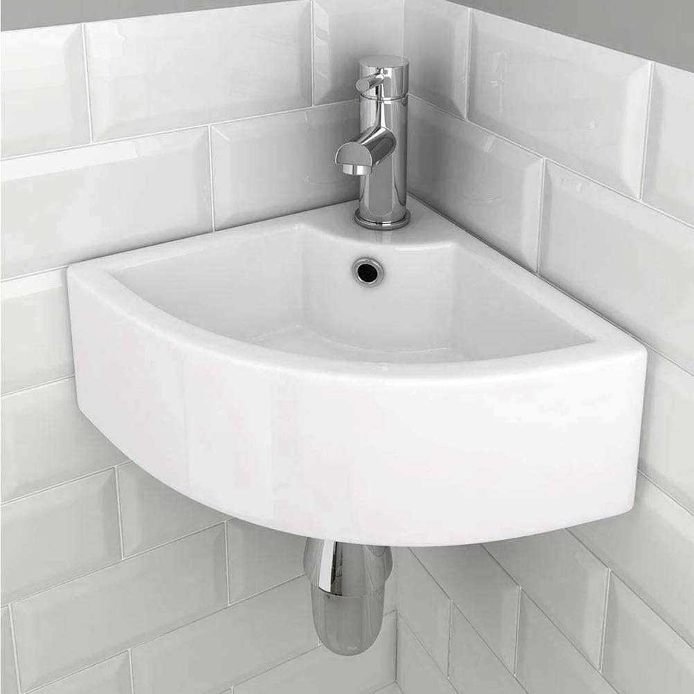 Small Apartment Corner Basin Bathroom Sink White Ceramic Hang Mounted Cloakroom Smooth Modern Washbasin Triangle Hanging Basin Easy to Install and Clean Can be Installed Indoors and Outdoors