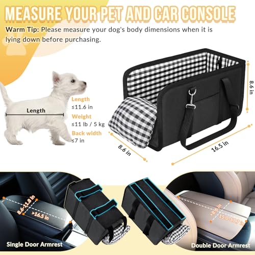 SlowTon Console Dog Car Seat - Portable Dogs Armrest Booster Seat for Small Dog, Anti-Collapse Pet Car Seat with Soft Cushion Safety Belt, Support Pet Up to 11lbs (Black) - Image 3