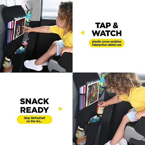 Image of lebogner Back Seat Cover for Kids + 6 Pocket Storage Organizer, 2 Pack X-Large Kick Mats Backseat Protector with iPad Tablet Holder, Car Seat Back Protectors for Vehicles to Protect from Dirt & Mud