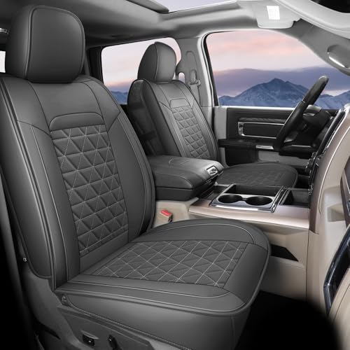 Image of Coverado Ram Seat Cover, Waterproof Dooge Ram 1500 Seat Cover Compatible with 2002-2026 RAM 1500 2500 3500 with Curved Bench, Ram 1500 Accessories (Front, Dark Gray)