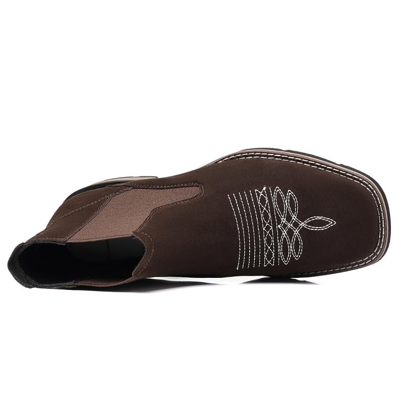 Santimon Men's Square Toe Chelsea Boots, Ankle High, Slip-On, Anti-Slip Dress Casual Outdoor Boots3