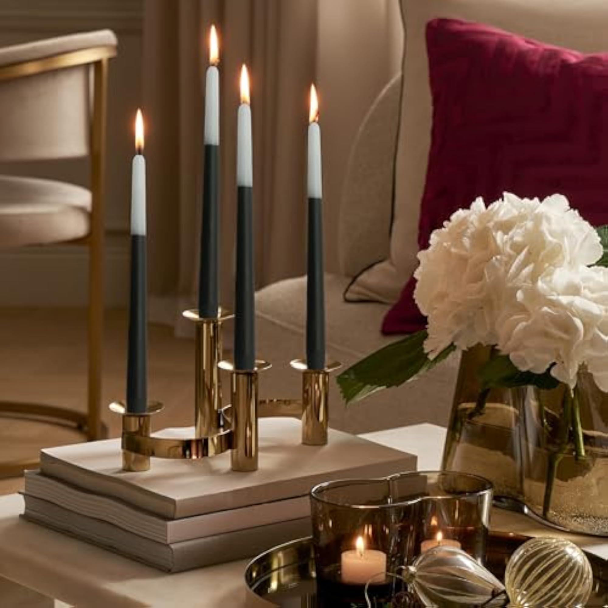 Set of 6 Gradient Colored Taper Candles, Smokeless