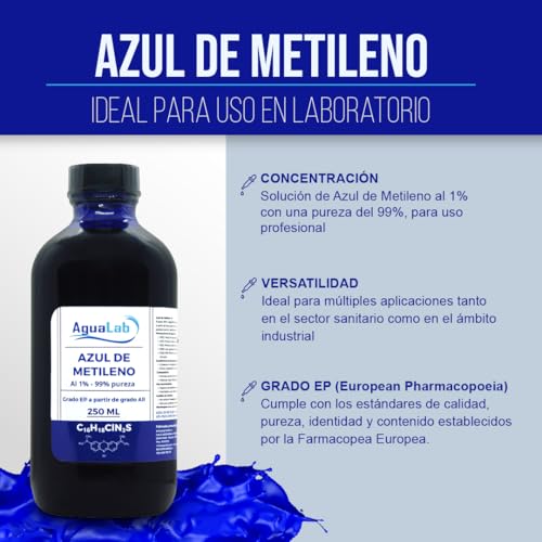 Bleu de méthylène 1% en solution de 250 ml pureté 99% avec sa seringue doseuse précise