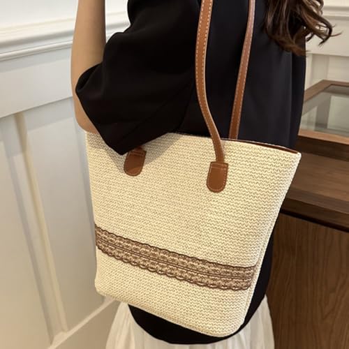 Bolso Tote de Paja Marrón Octwine miniatura 4