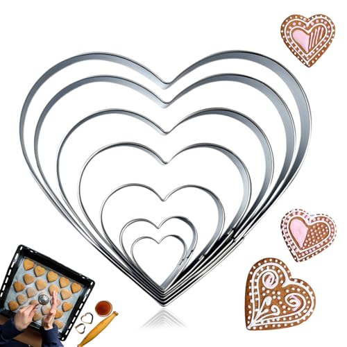 7PCS Heart Cookie Cutter, Stainless Steel Pastry Cutter Set, Heart Shape Biscuit Moulds, Cookie Cutters for Valentine's Day, Cutters for Making Baking Gifts
