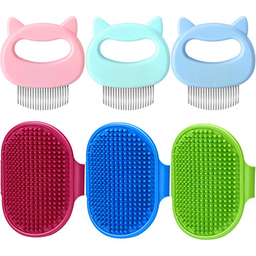 3 Pieces Pet Shell Comb Cat Massage Comb with 3 Pieces Cat Bath Brush Shampoo Bath Brush for Dogs and Cats with Short or Long Hair