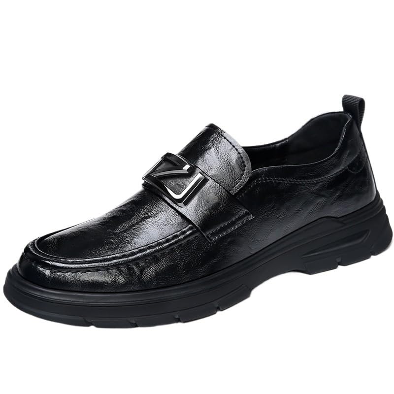 Men's Casual Shoes Mens Genuine Leather Lace Up Oxfords Comfort Wide Round Toe Non-Slip Dress Shoes Casual Business Oxford Derby Leather Shoes