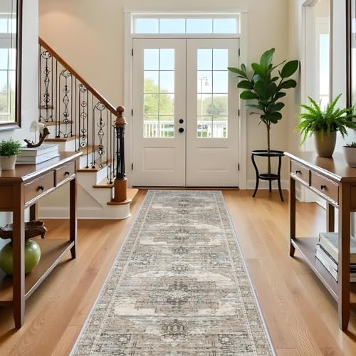 RUUGME Washable 3x16 Runner Rugs - Large Boho Rugs for Living Room Stain Resistant Carpet Vintage Tribal Rugs for Bedroom Kitchen Non Slip Backing Home Decor Floor Decoration Mat 3x16 Beige