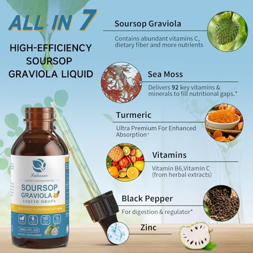 Image of (2 Pack) Soursop Graviola Leaf Extract Liquid Drop Plus Pure Botanical Sea Moss for Cell Support & Regeneration, Immunity and Gut Health, Soursop Bitters Liquid丨Full Texture,Pineapple Flavor,1 Fl Oz