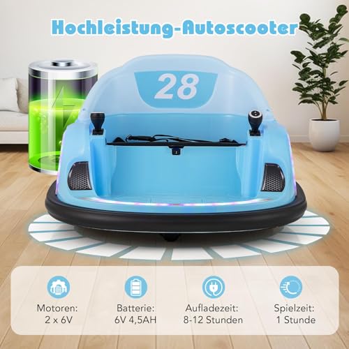 FANTASK Autoscooter für Kinder, elektrisches Bumper Car mit blinkenden LED-Lichtern & Fernsteuerung & Musik & 360-Grad-Drehung, Kinderscooter für Kinder ab 18 Monaten (Blau)
