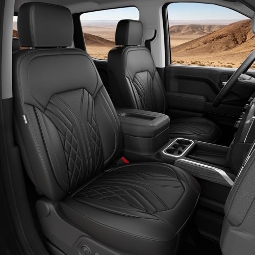 RIDEPOSH Leather Seat Covers for Chevy Silverado GMC Sierra Crew Cab 1500 2019-2026 & 2500HD/3500HD 2020-2026 Truck Seat Cover Solutions Pick up Accessories Full Set Black