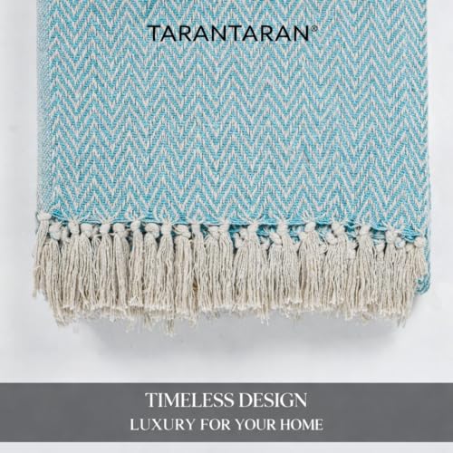Image of Tarantaran All Season Cotton Weaved Throw Blanket for Bed /Sofa 50x70 Inches Aqua