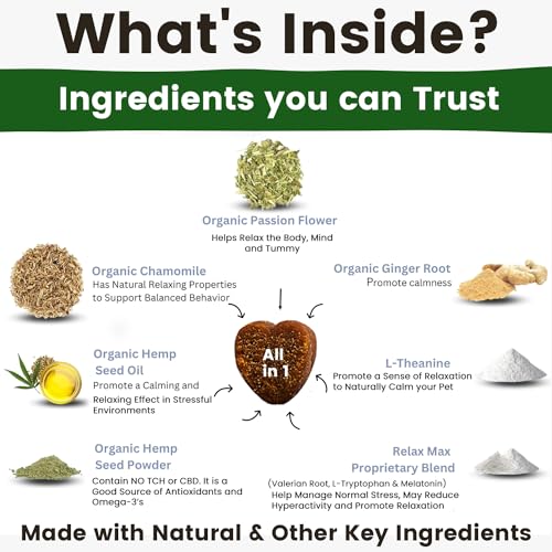 Calming Chews for Dogs | Hemp Anxiety Relief Treats | Melatonin for Dogs | Calm Relaxing Supplements for Separation Stress, Sleep, Nail Trimming, Storm, Barking, Canine Hyper Activity Calming Chews for Dogs | Hemp Anxiety Relief Treats | Melatonin for Dogs | Calm Relaxing Supplements for Separation Stress, Sleep, Nail Trimming, Storm, Barking, Canine Hyper Activity