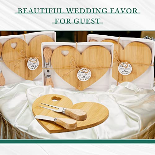Patelai FA-PATELAI-157165 12 Set Bridal Shower Party Favor Wooden Heart Shaped Cheese Board Cheese Knives Set Thank You Tag thumb #6