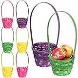 SEEWEY 8 Pieces Easter Mini Woven Bamboo Easter Baskets Solid Color Empty Bamboo Baskets Bulk with Handles for Easter Party Supplies Easter Gifts Egg Hunting and Baskets