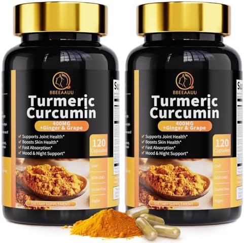 Turmeric Curcumin Supplement - 11-in-1 Turmeric Supplement with Black Pepper, Extra Strength Absorption, 95% Curcuminoids for Joint, Skin and Immune Support, Non-GMO, 120 Turmeric Capsules, 2 Packs