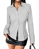 Gleeivy Striped Button Down Shirts for Women Dress Shirt Slim Fit Long Sleeve Casual Collared Work Blouse Y2K Fall Outfits