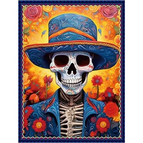Arte de diamantes del Día de los Muertos y pintura 5D DIY de calavera mexicana para adultos