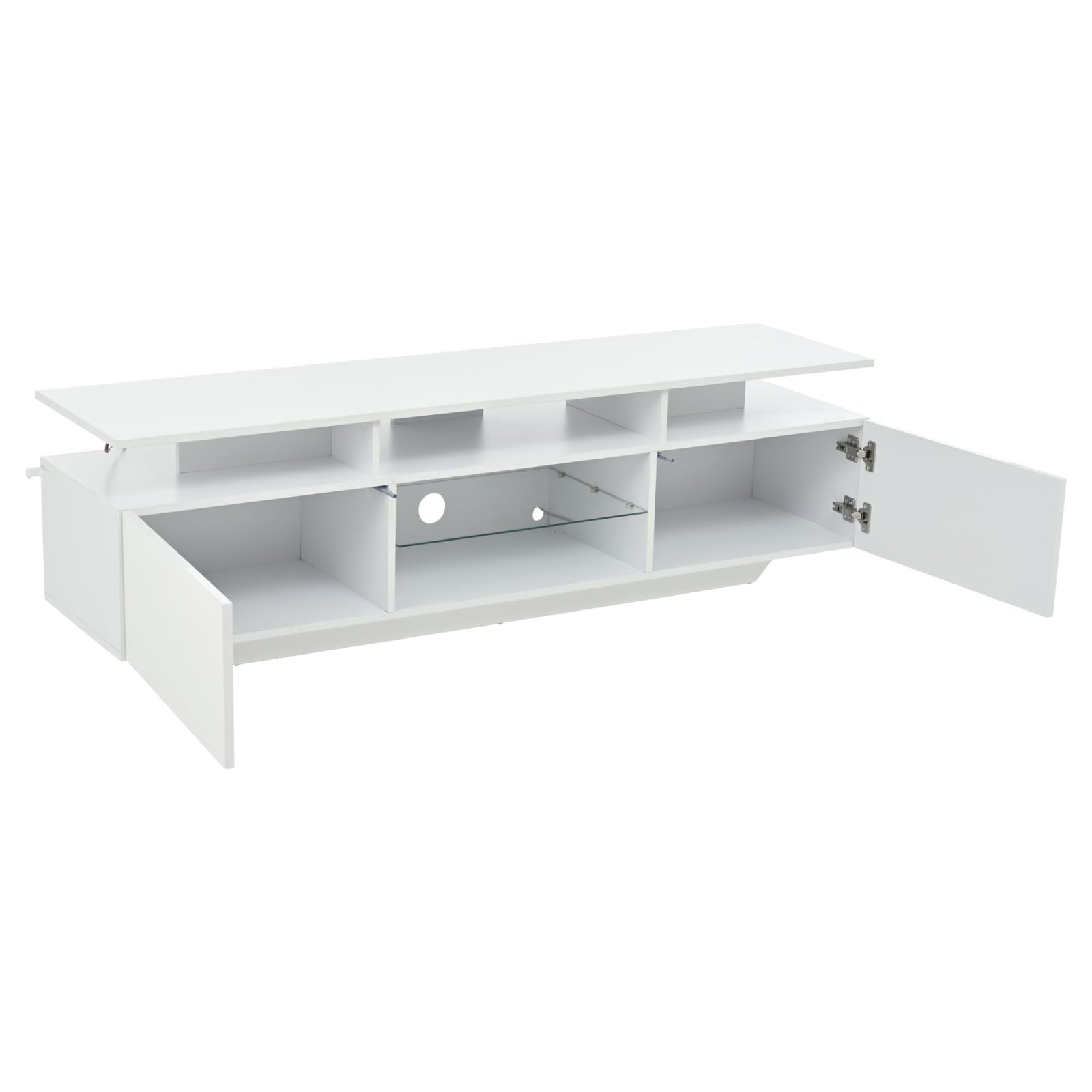 160cm Meuble TV Brillante LED 16 Couleurs et Rangement pour TV 70"