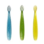 RADIUS Children\'s Toothbrush, Totz Brush, Extra Soft Bristles, Blue/Green/Yellow, BPA Free & ADA Accepted, Designed for Delicate Teeth & Gums for Children 18 Months & Up, Pack of 3