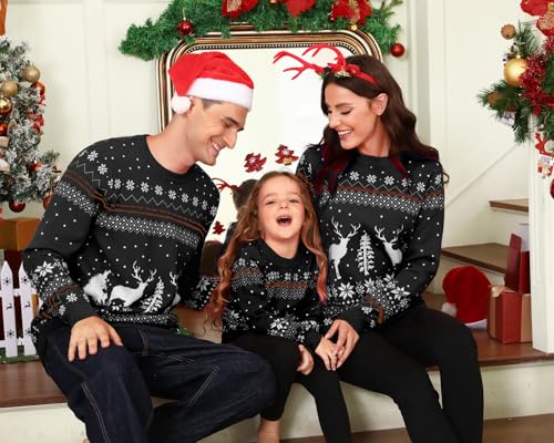 Image of Aiboria Matching Family Ugly Christmas Reindeer Snowflakes Sweater Pullover for Women /Men /Boys /Girls