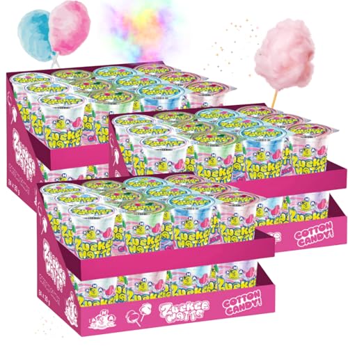 AHA Algodón de azúcar 7 colores 72 x 20 g en vaso, calidad premium, 7 sabores como en la feria para fiestas, casa, jardín, fiesta