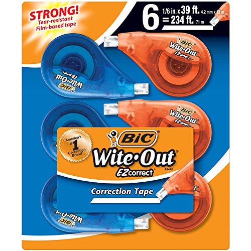 BIC Wite-Out Brand EZ Correct Correction Tape, White, 6 Count