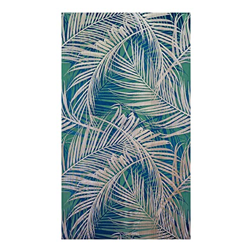 BM212 43 - Papel pintado fotográfico, diseño 3D, madera, piedra, bosque, naturaleza, ciudad, 280 x 159 cm, diseño de hojas de palmera, color verde y azul Cover