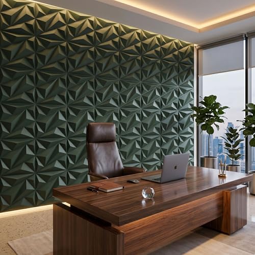 Image of Kayra Decor 3D PVC Wall Panel - Alps Design Olive Green Color 19.7 inch x 19.7 inch (Pack of 12) - Covers 32.34 Sq. Ft.