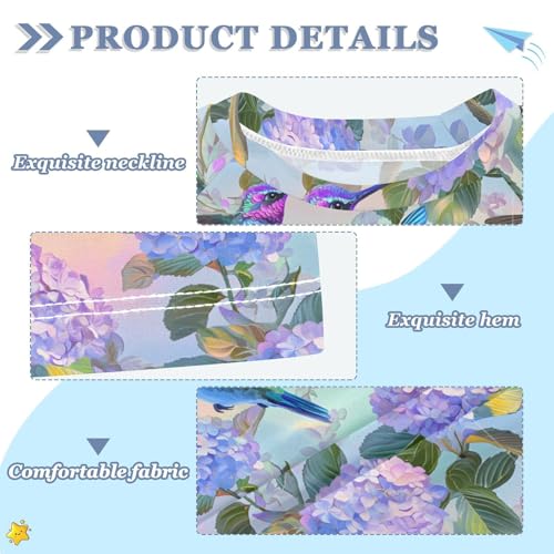 ALAZA Kids Rash Guard Girls Toddler Swim Shirts Short Sleeve Hummingbird Hydrangea UPF 50+ 3T3