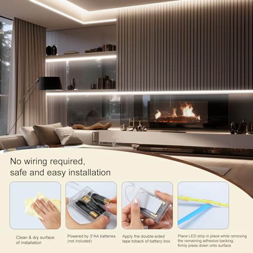 Image of ZSLAIFU Battery Powered LED Strip Lights, 2Pack 3.3FT COB LED Light Strip, Battery Operated LED Lights, White LED Strip Lights Battery Powered for Closet, Cabinet, Shelf, Kitchen, DIY Lighting