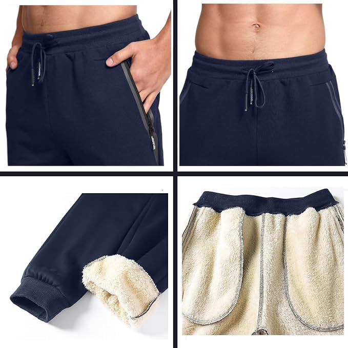 Tansozer Mens Sherpa Fleece Lined Athletic Sweatpants Winter Warm Running Casual Heavyweight Jogger Pants with Zipper Pockets4
