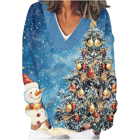 NSICBMNO Women's V Neck Christmas Jumper Cover