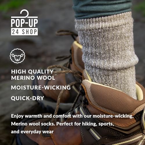 Men's/Women's L & XL Merino Wool Hiking Running Outdoor Work Socks - 3 Pairs, Biodegradable Bag2