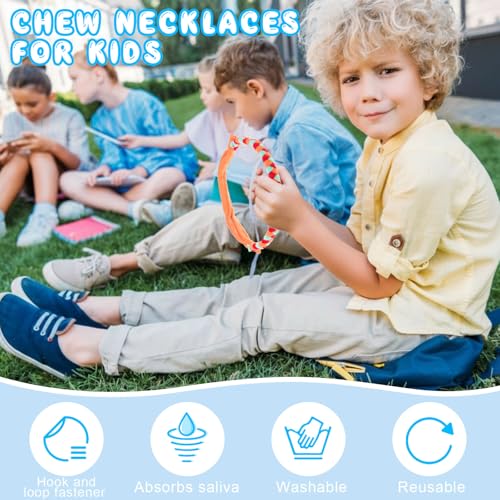 Image of Henoyso 12 Pack Sensory Chew Necklaces Kids Soft Terry Cloth Oral Motor Teething Toys for Boys Girls, Reusable Chewy Jewelry for Focusing & Calming(Twist Style,Cute Color)
