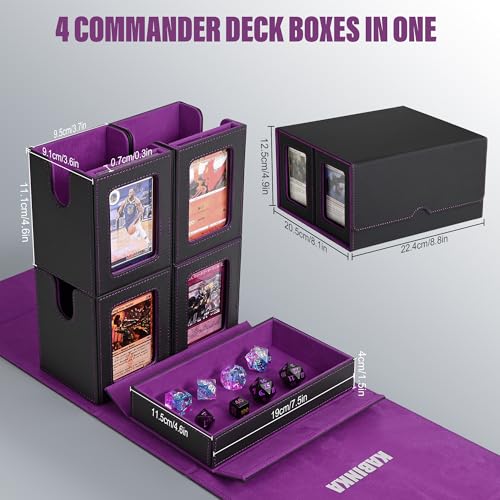 Image of Kabinka Card Deck Box for MTG Commander, Holds 400+ Double-Sleeved Cards, 5 IN 1 Detachable Card Case with Dice Tray, Fits Magic /TCG Cards, 4 Magnetic Card Holders & Dividers (Black Purple)