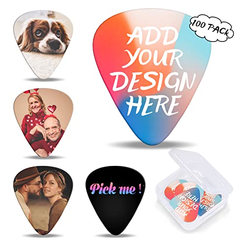 12-500PCS Custom Guitar Pick Personalized Guitar Picks Design Your Own Text Photo Logo Abrasion Resistant HD Printing Guitar Accessories Best Gifts for Guitar Bass Player Dad Boyfriends Musicians