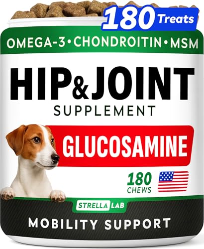Glucosamine for Dogs w/Chondroitin - Hip & Joint Supplement for Dogs w/Omega-3 Fish Oil - Chondroitin MSM - Advanced Mobility Chews - Joint Pain Relief - Hip & Joint Care - Made in USA (180Ct)