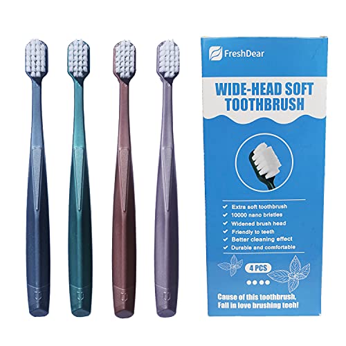 UB FreshDear WideHead Extra Soft Toothbrush,10000 Bristle Micro FurToothbrush for Sensitive Teeth and Gums Care, 4 Count