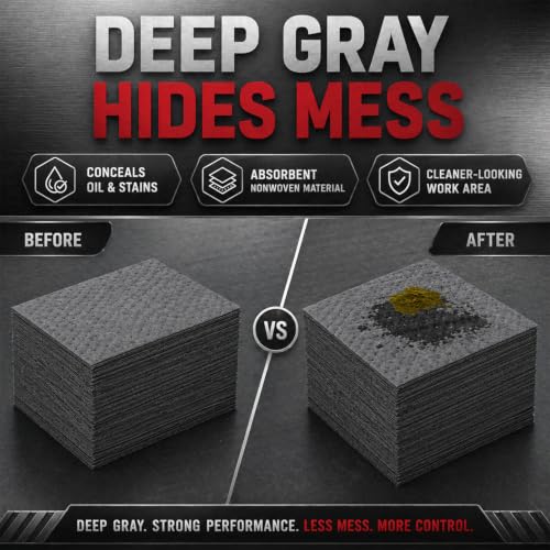Image of Hoolerry 200 Pcs Oil Absorbent Pad for Spill, 12 x 15 Inch, Gray