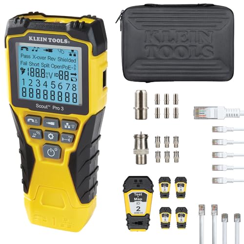 Klein Tools VDV501-853 Coaxial Cable Tester, Scout Pro 3 with Test-n-Map Remote, Includes Remotes #2 - #6, Tests Voice, Data and Video Cable