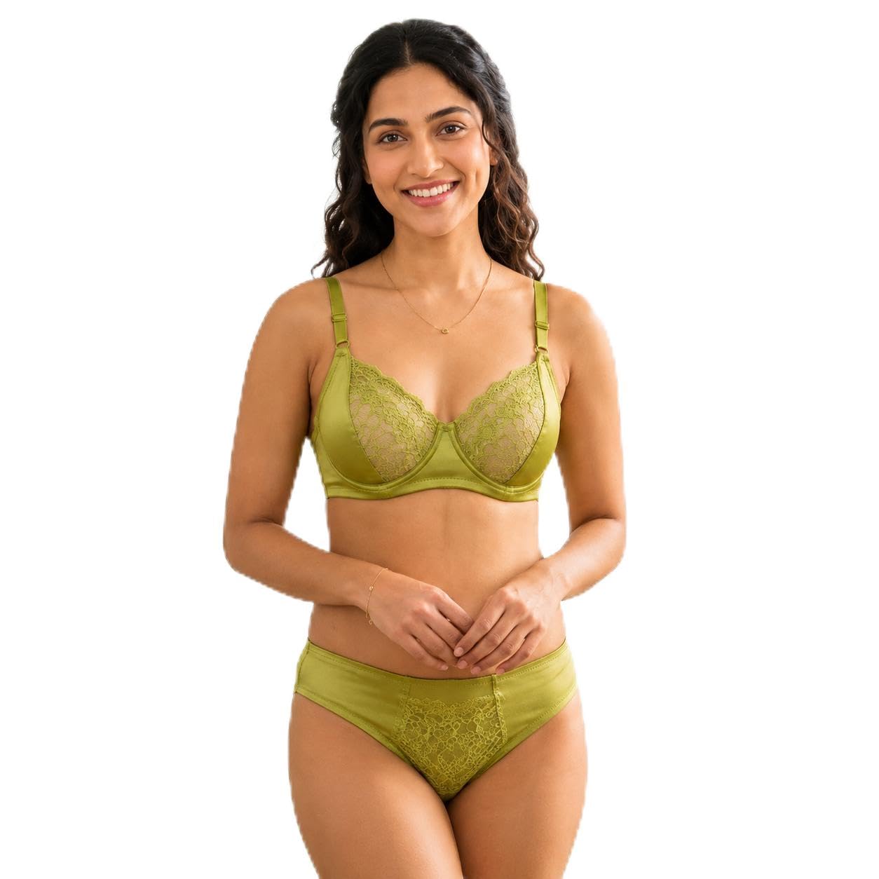 Women's Satin Full Coverage Lace Lingerie Set | Non-Padded Wire-Free Bra & Panty Set | Soft Satin & Fancy Net Fabric | Adjustable Straps | Everyday Comfort Innerwear-image-22