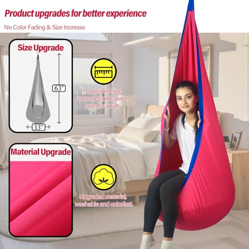 HiChrote Kids Pod Swing Seat, Max 300 Lbs, Child Sensory Swing Chair Indoor & Outdoor Therapy Hammock Chair with Hanger Kit for Calming, Effect for Autism, ADHD or SPD. (Cranberry) - Image 3