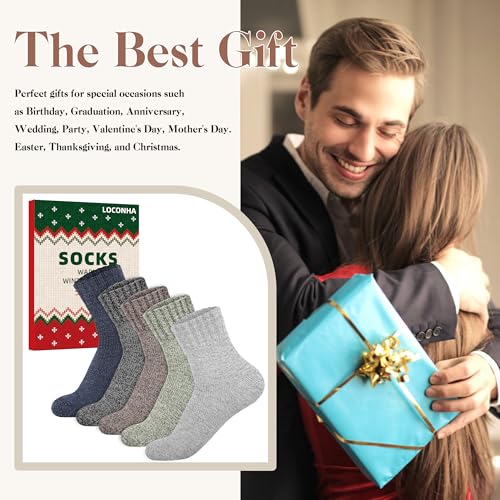 Image of LOCONHA Womens Wool Socks 5 Pairs Winter Warm Sock Thick Knit Cabin Cozy Crew Soft Socks Gifts for Women